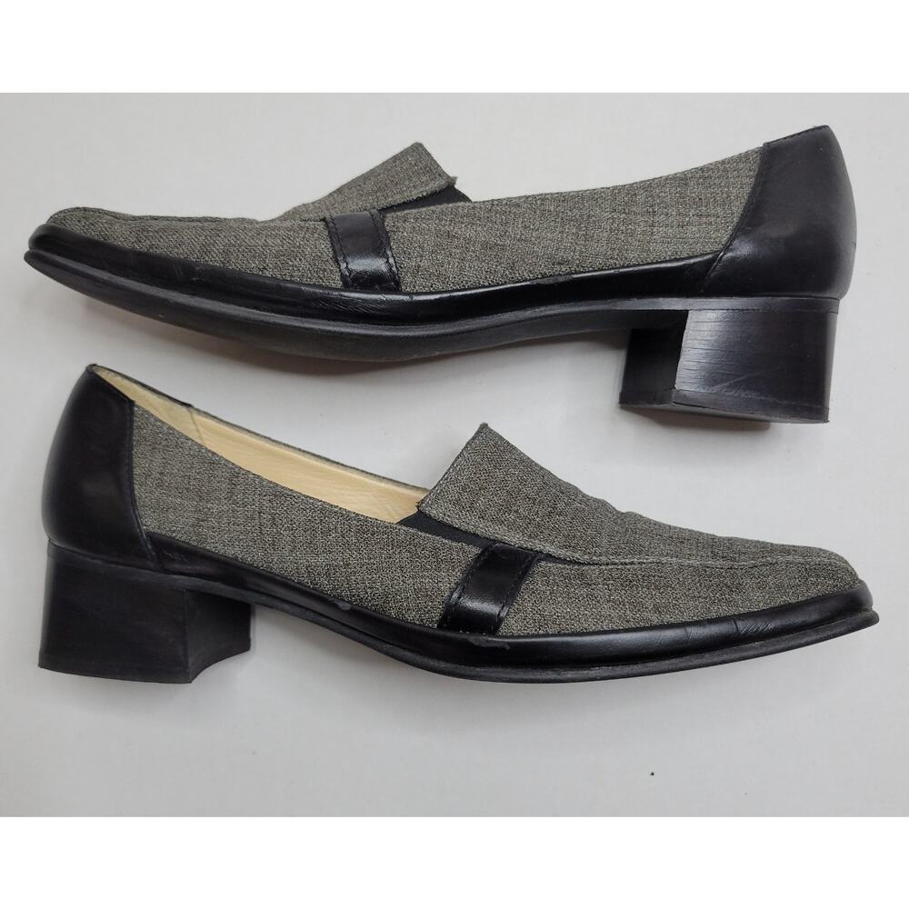Rangoni Gray Black Leather Fabric Slip On Loafer Heel Pumps Womens 10 AA Italian